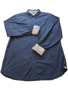 Ricky Singh Denim & Flower Men XL Blue Button Down Shirt Cotton Long Sleeve